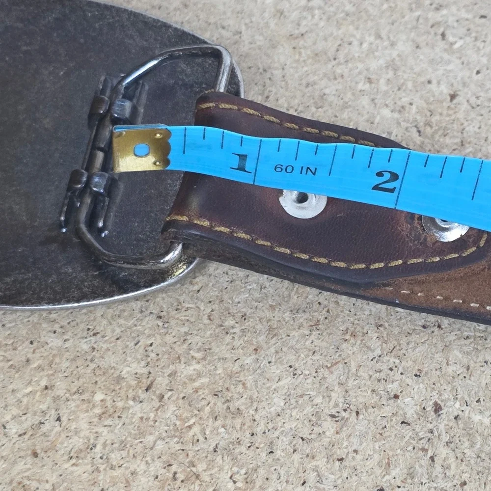 Vintage Brown Oil Tanned Leather Western boho Belt Turquoise Buckle‎ USA 36